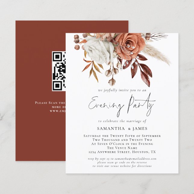 Lámina Boda de código QR de florals de presupuesto Fiesta (Anverso / Reverso)