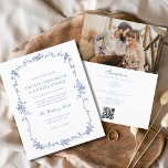 Lámina Boda de código QR de foto francesa de época victor<br><div class="desc">Transportar a sus huéspedes a una época de elegancia y romance con nuestra invitación a la Boda Floral Azul Victoriana. Inspirada por la opulencia de la época victoriana y adornada con delicados azules florales franceses, esta invitación exubera sofisticación intemporal. Diseñado con meticulosa atención a los detalles, el intrincado diseño floral...</div>