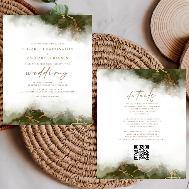 Lámina Boda de código QR de Olive Green Gold de Marble Pr (Subido por el creador)