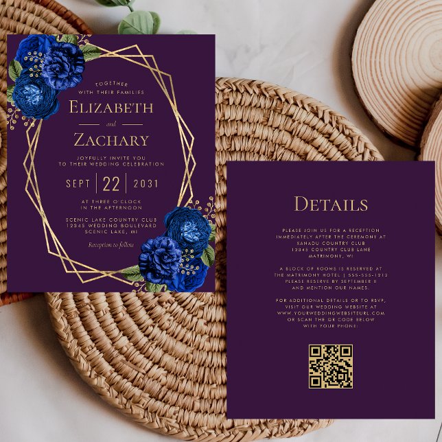Lámina Boda de código QR de oro Floral Azul Púrpura de Pr (Subido por el creador)