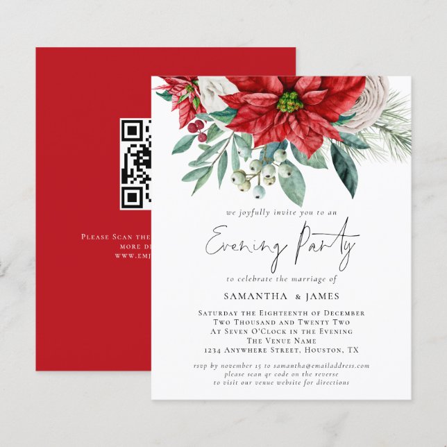 Lámina Boda de código QR de Poinsettia de presupuesto Fie (Anverso / Reverso)