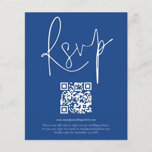 Lámina Boda de código QR de presupuesto  RSVP azul (Anverso)