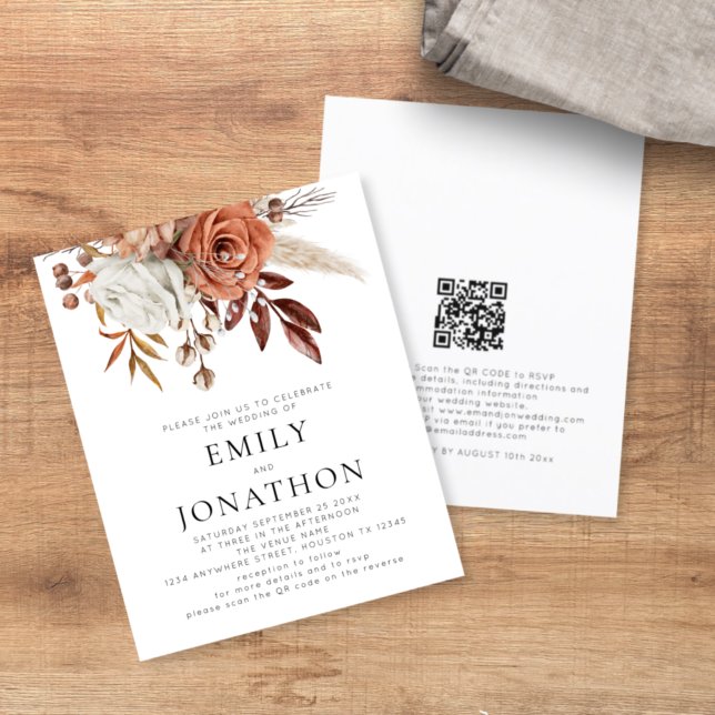 Lámina Boda de código QR de Terracotta Florals Rustic Pre (Subido por el creador)