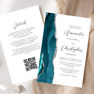 Lámina Boda de código QR del Agate de Plata Azul Verde az