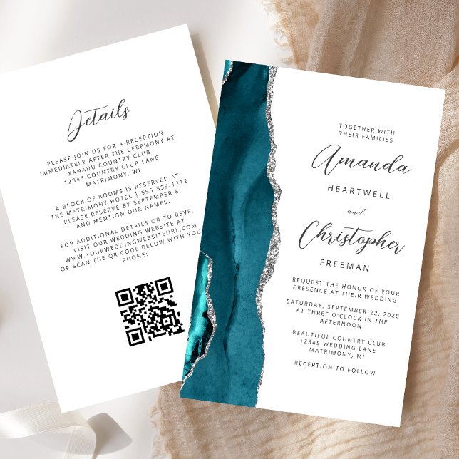 Lámina Boda de código QR del Agate de Plata Azul Verde az (Subido por el creador)