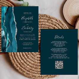 Lámina Boda de código QR del Agate de Plata Azul Verde az