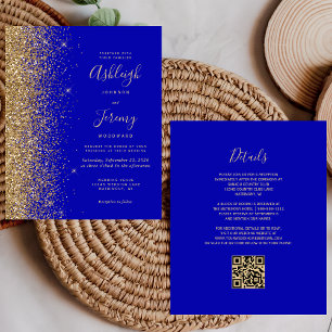 Lámina Boda de código QR del Purpurina Royal Blue Gold de