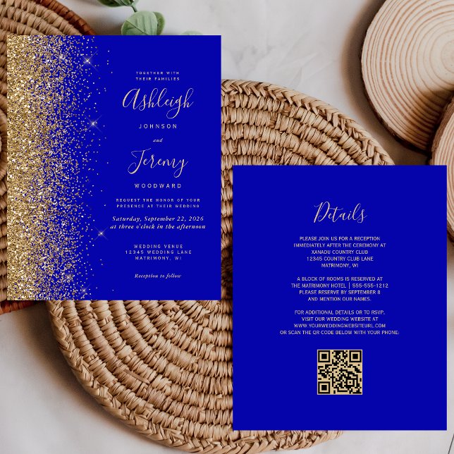Lámina Boda de código QR del Purpurina Royal Blue Gold de (Subido por el creador)