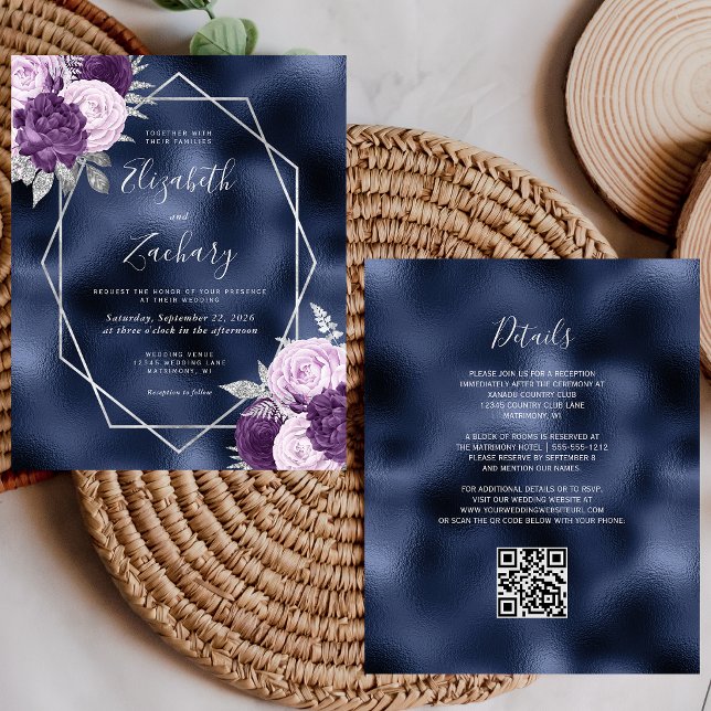 Lámina Boda de código QR floral de la Marina Lilac Silver (Subido por el creador)