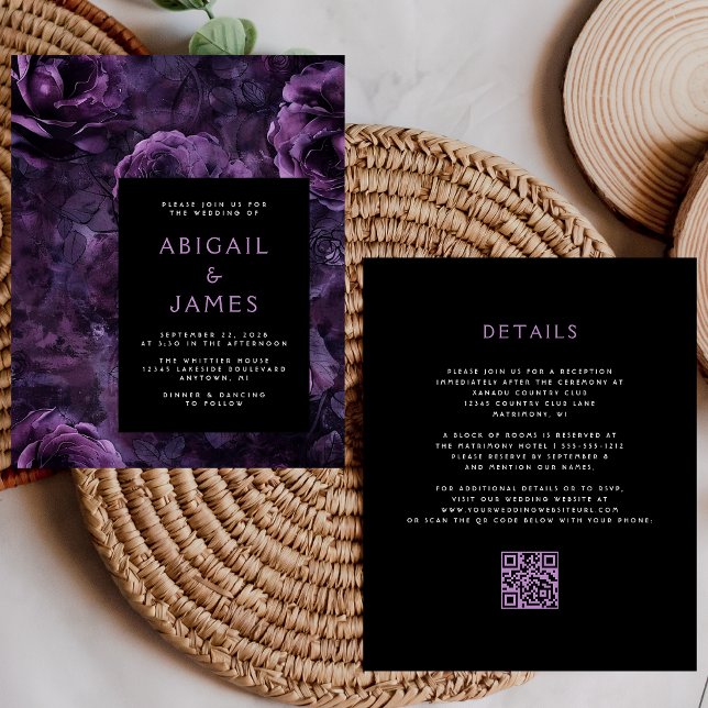 Lámina Boda de código QR floral morado de Moody oscuro de (Subido por el creador)