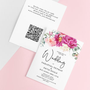 Lámina Boda de código QR floral rosa de Fuchsia moderna d
