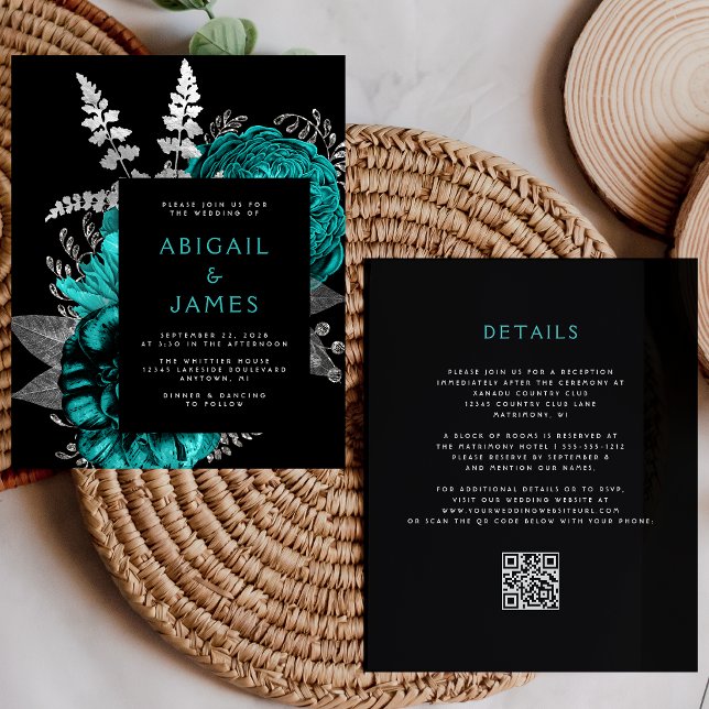 Lámina Boda de código QR floral Verde azulado plateado pr (Subido por el creador)