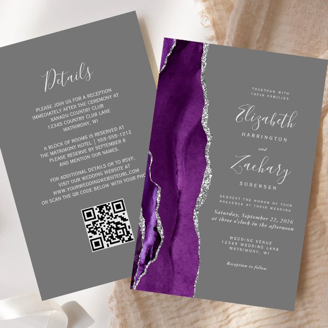 Lámina Boda de código QR gris de Agate de Plata Púrpura P (Subido por el creador)