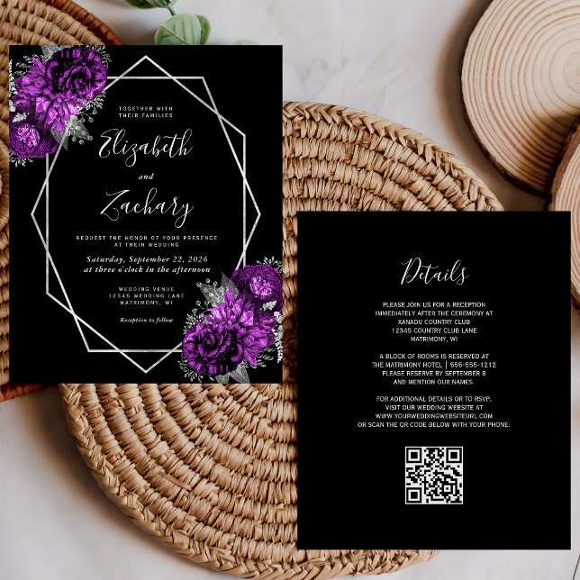 Lámina Boda de código QR negro plateado púrpura de presup (Subido por el creador)