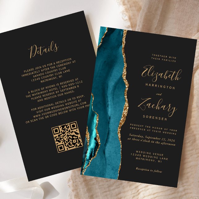 Lámina Boda de código QR oscuro de Agate azul Verde azula (Subido por el creador)
