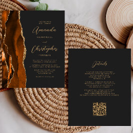 Lámina Boda de código QR oscuro de Agate de Oro de óxido 