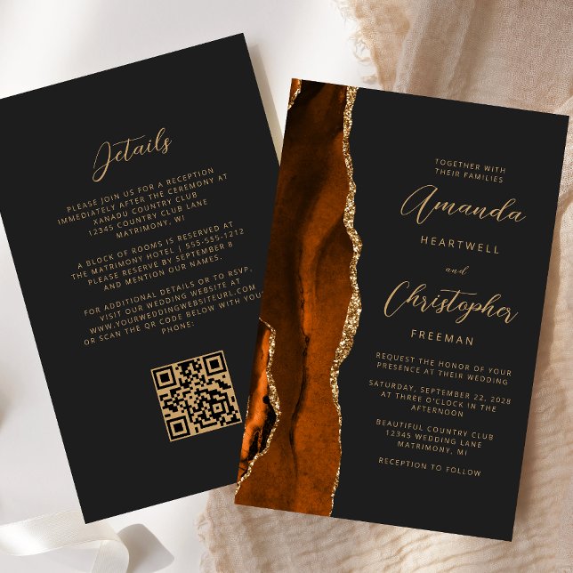Lámina Boda de código QR oscuro de Agate de Oro de óxido  (Subido por el creador)