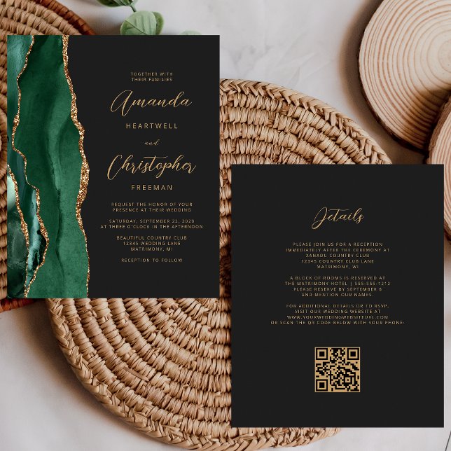 Lámina Boda de código QR oscuro de Agate de Oro Verde Pre (Subido por el creador)