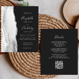 Lámina Boda de código QR oscuro de Agate de Plata Gris pr