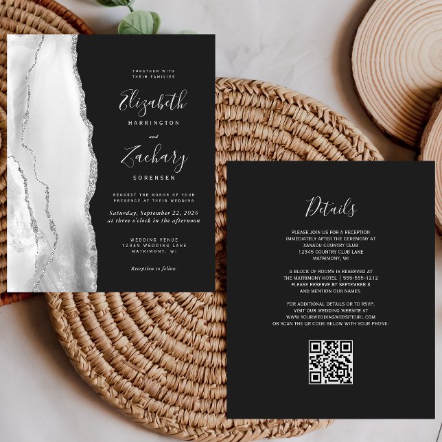 Lámina Boda de código QR oscuro de Agate de Plata Gris pr (Subido por el creador)