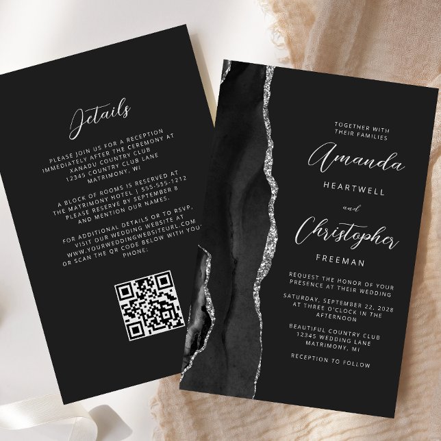 Lámina Boda de código QR oscuro de Agate de Plata Negra P (Subido por el creador)