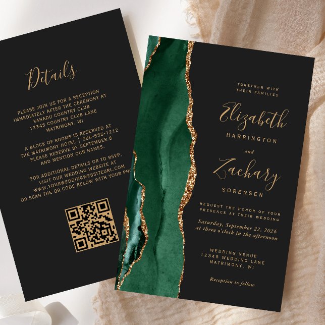 Lámina Boda de código QR oscuro del Agate verde esmeralda (Subido por el creador)