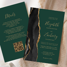 Lámina Boda de código QR verde oscuro de la Agate de Oro