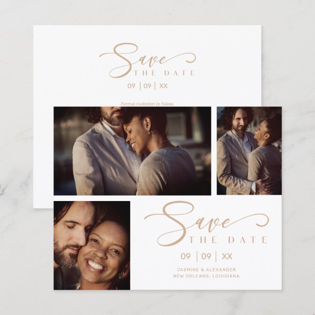 Lámina Boda de Collage blanco barato 3 fotos (Anverso / Reverso)