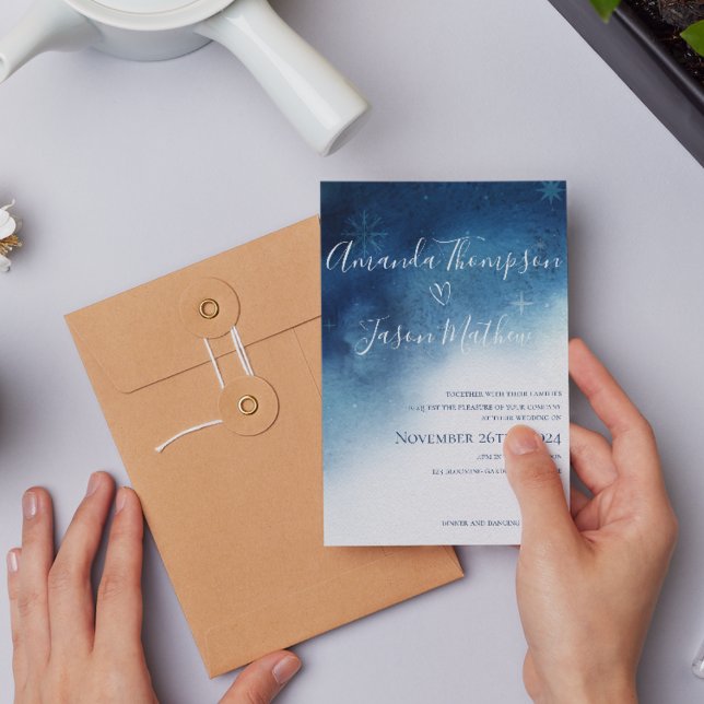 Lámina Boda de copos de nieve Whimsical Blue Budget (Budget Blue White Whimsical Snowflake Wedding Invitation)