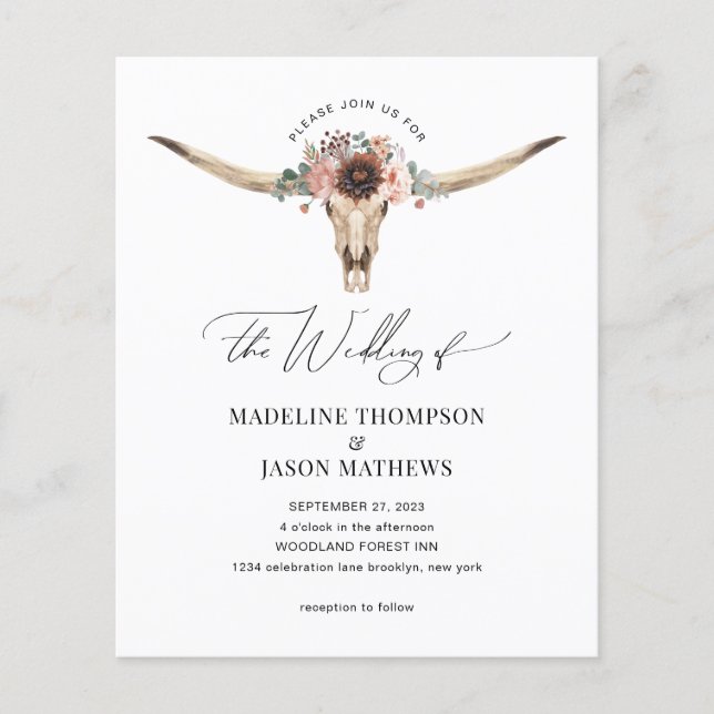Lámina Boda de cráneo de vaca floral occidental (Anverso)