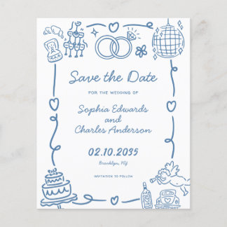 Lámina Boda de Doodles de Presupuesto Guarda la Fecha