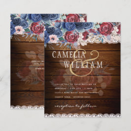 Lámina Boda de encaje floral de color azul borgoñona y ru