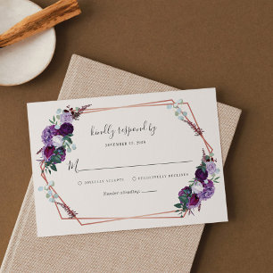Lámina Boda de escritura púrpura geométrica floral modern