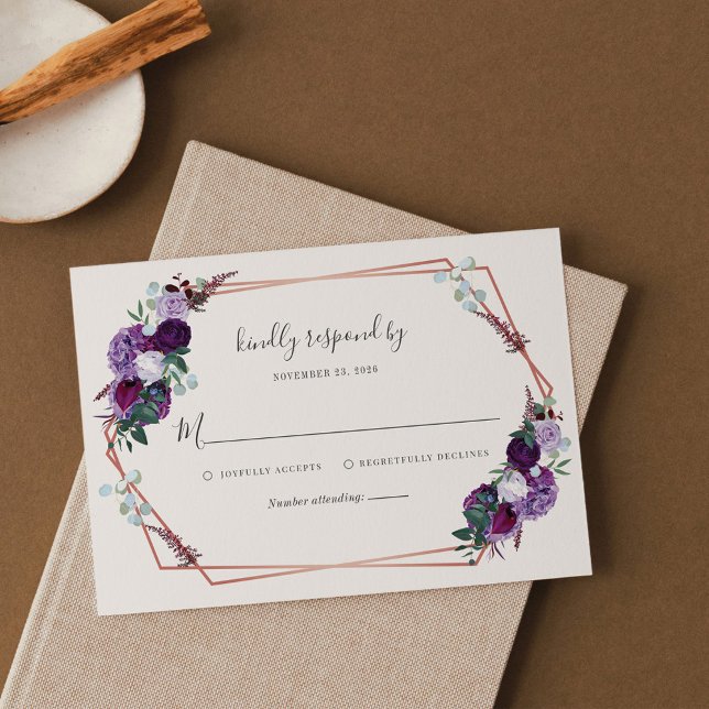 Lámina Boda de escritura púrpura geométrica floral modern (Subido por el creador)