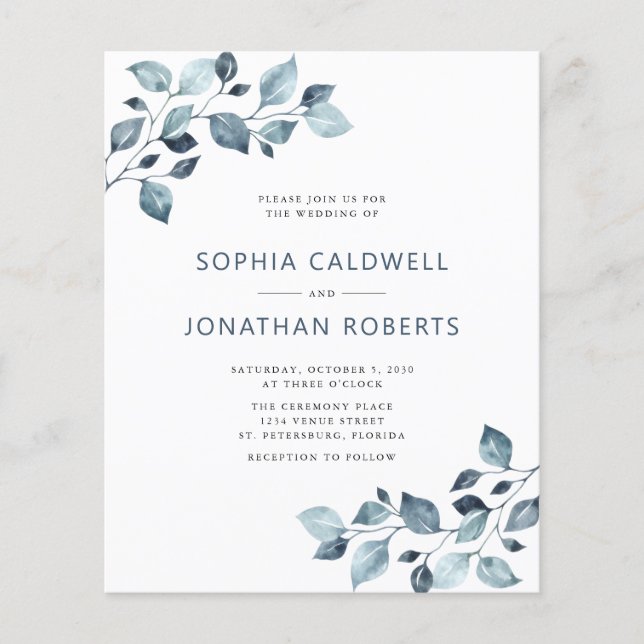 Lámina Boda de eucalipto azul y agitado (Anverso)