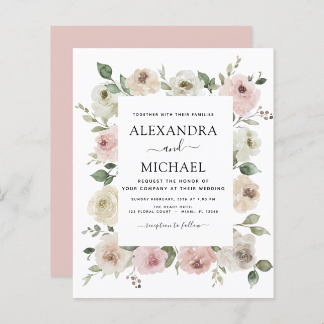 Lámina Boda de eucaliptos florales rosados y turbios (Anverso / Reverso)