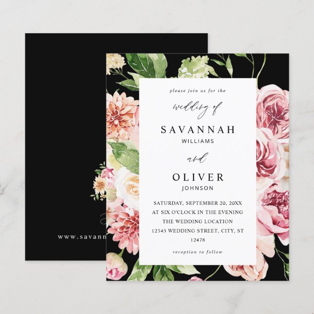 Lámina Boda de floral y vegetación rosada y rosa de presu (Anverso / Reverso)