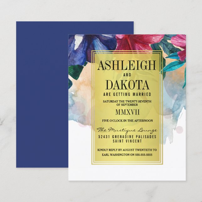 Lámina Boda de flores de acuarela tropical de presupuesto (Anverso / Reverso)