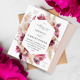 Lámina Boda de flores de hierba beige rosa de Boho de pre