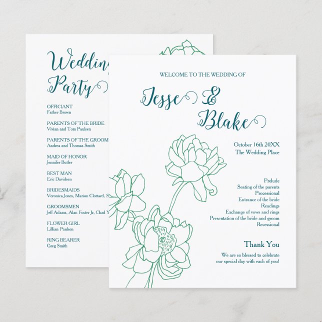 Lámina Boda de flores de peones de mano verde (Anverso / Reverso)