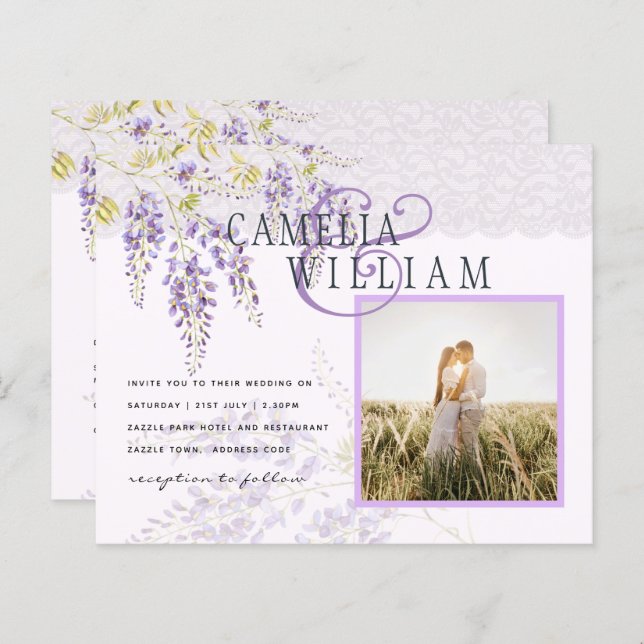 Lámina BODA de FOTO y publicidad de la Wisteria Púrpura e (Anverso / Reverso)