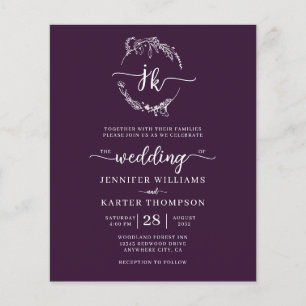 Lámina BODA de fotografía de monograma morado con flores 