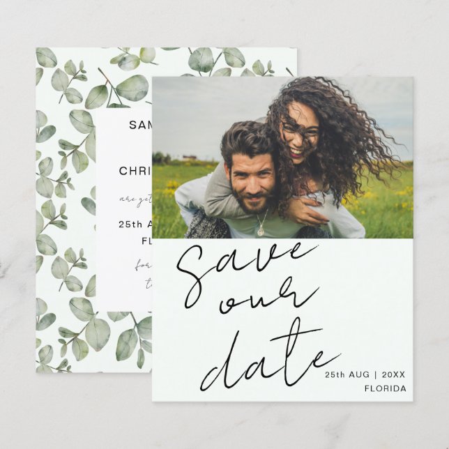 Lámina Boda de fotografía verde de Budget Save Our Date S (Anverso / Reverso)