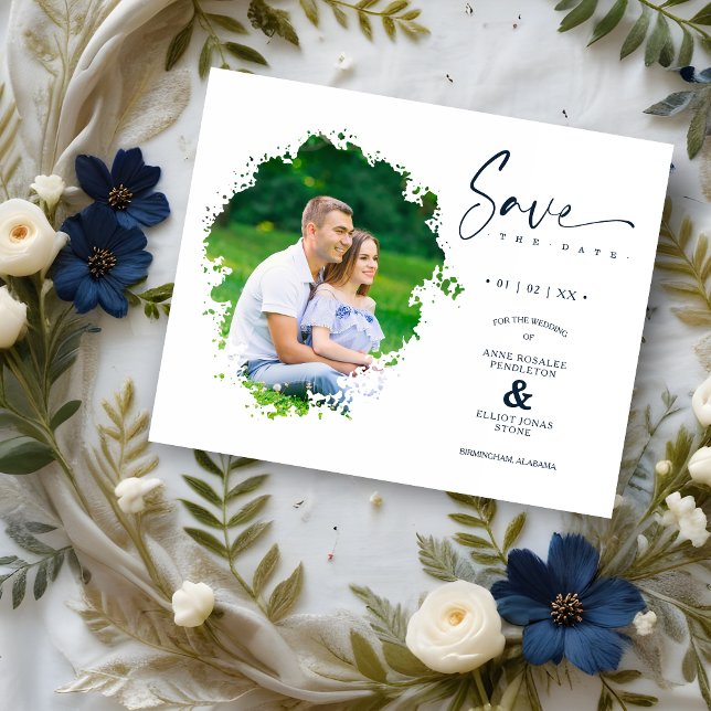 Lámina Boda de fotos con efecto de tinta de grunge modern (Budget Modern Grunge Ink Effect Photo Engaged Couple Wedding Save the Date with Envelope.)
