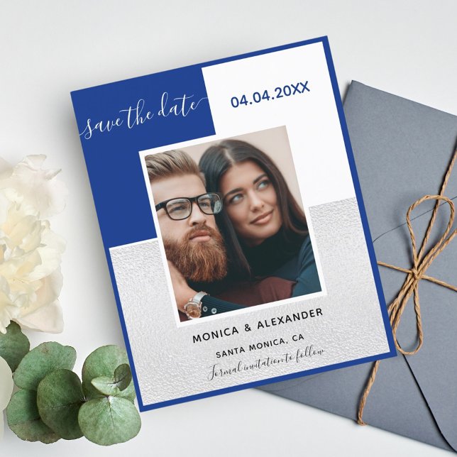 Lámina Boda de fotos de plata azul real Salva la fecha (Subido por el creador)