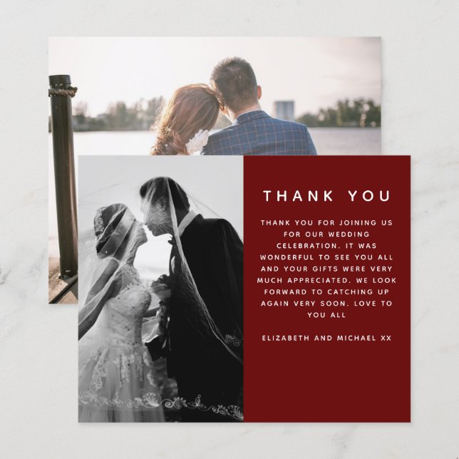 Lámina BODA de fotos del presupuesto gracias rojo burdeos (Anverso / Reverso)