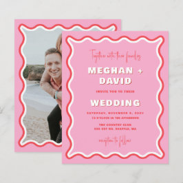 Lámina Boda de fotos rojas rosadas de la curva ondulada d