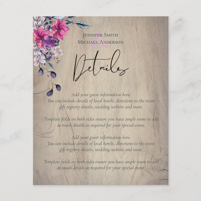 Lámina Boda de Fuchsia Floral Woodland (Anverso)