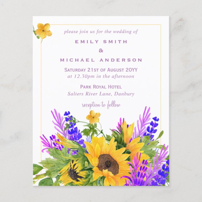 Lámina Boda de girasol presupuesto Lavender Purple (Anverso)