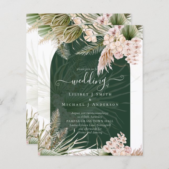 Lámina BODA de Grado BOHO Emerald Green Pampas (Anverso / Reverso)